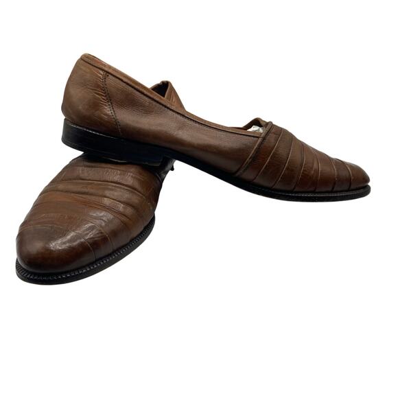 Rossinimoda Made in Italy Leather Loafers Brown Pleated Slip On Shoes 10.5 D - Picture 7 of 7